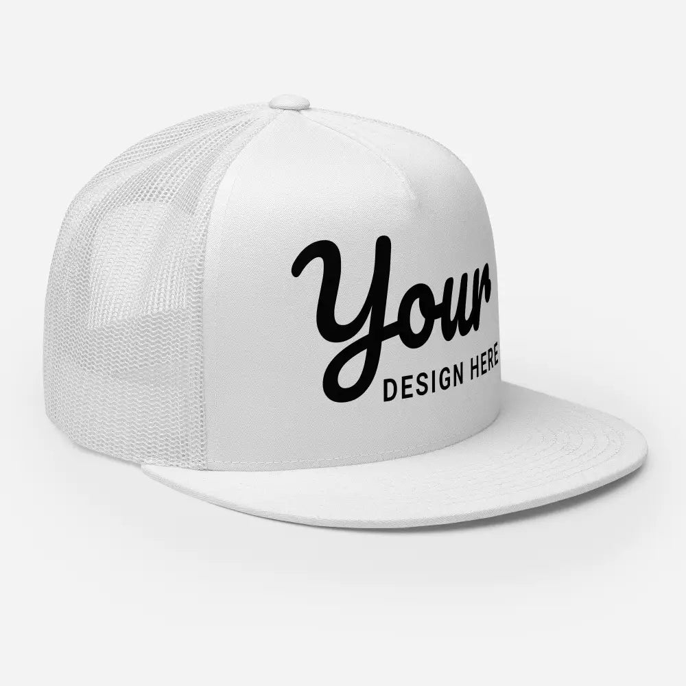 White mesh classic trucker cap by Redtorn Clothing with black script design