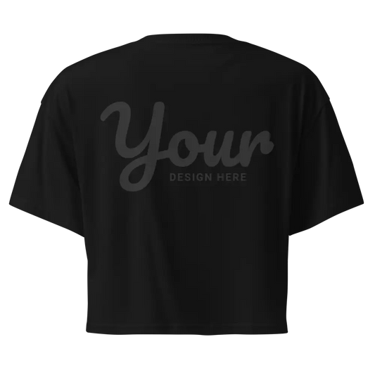 Black combed cotton crop top with white your design here text