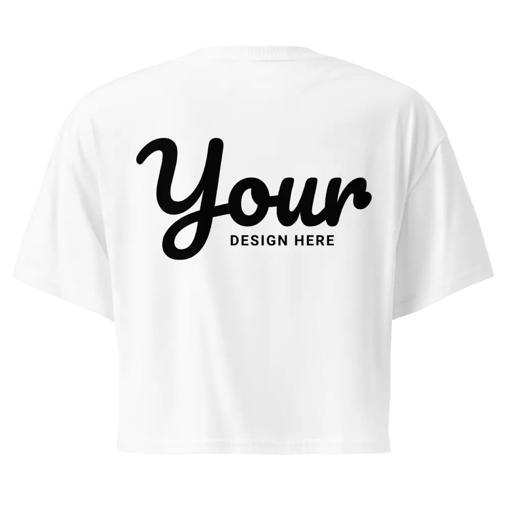 Black combed cotton crop top with white t-shirt design in cursive font