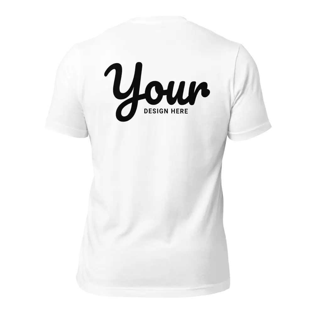 Custom black t-shirt with your design here in black cursive script
