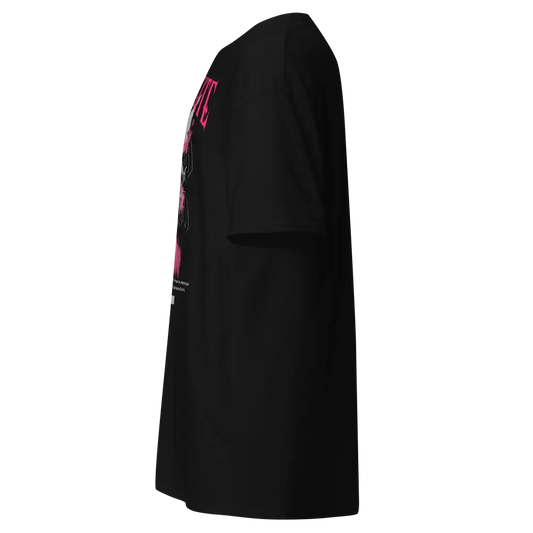 Redtoan Flying Woman unisex classic tee with black Adidas hoodie and pink floral design