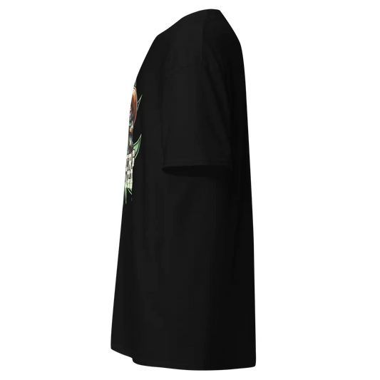 Black cotton unisex hoodie with cannabis woman graphic design