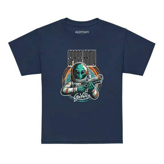 Redtorn Space Army alien astronaut t-shirt in navy blue with sci-fi graphic