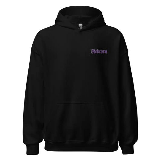 Purple Cross Premium black hoodie with reborn embroidery for street wear apparel