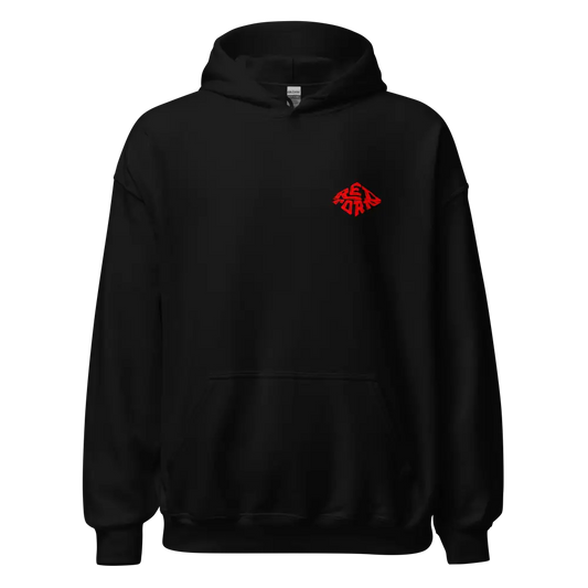 Red Kiss Unisex Hoodie by Redtorn Clothing in black with red logo
