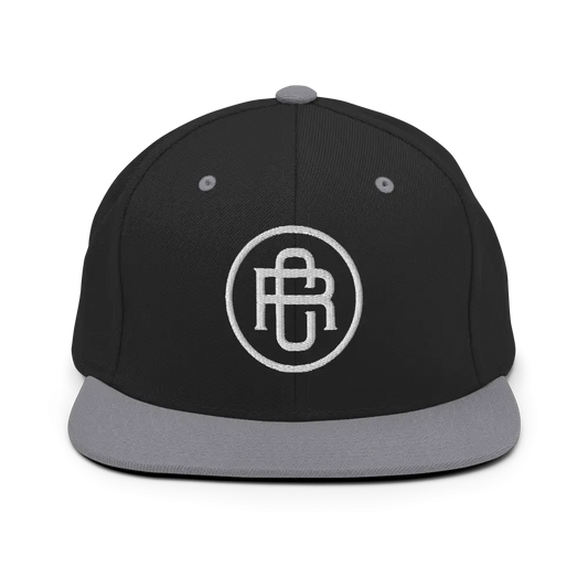 Redtorn RC flat cap in black and gray snapback with premium embroidery