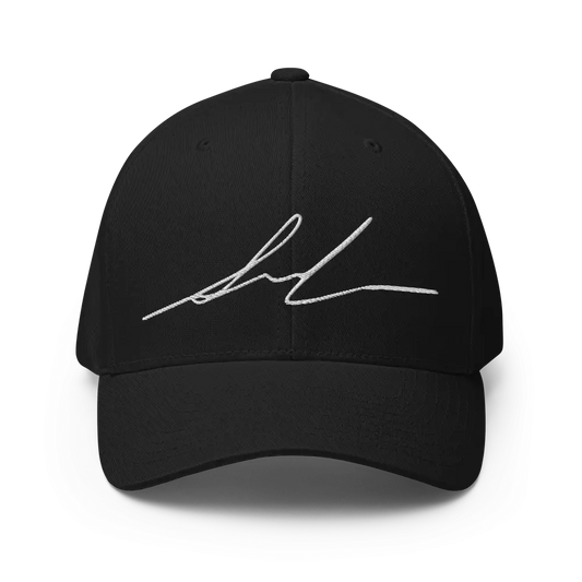 Black Signature Series Flexi Fit Baseball Cap with White Design