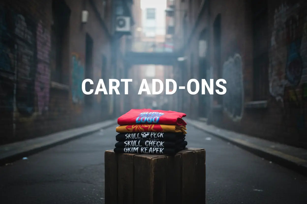 Stack of skull graphic tees in red, yellow, black for Australian streetwear