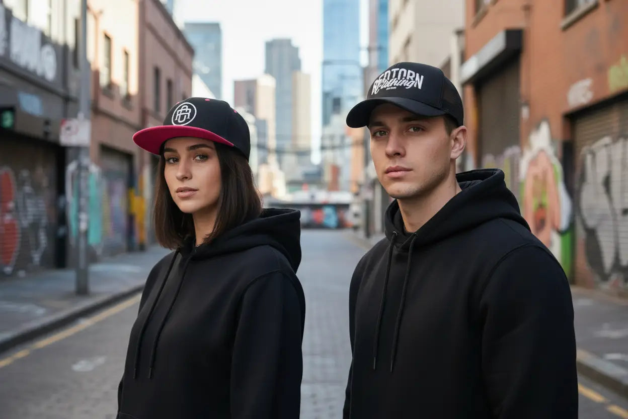 Premium black and gray snapback hat with white logo, Redtorn style