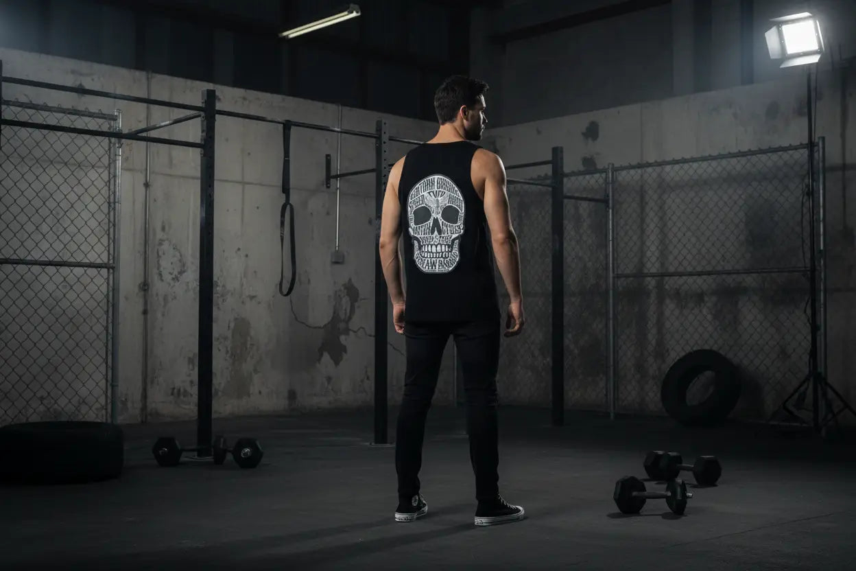 Redtorn Clothing mens tank top with blue green skull design