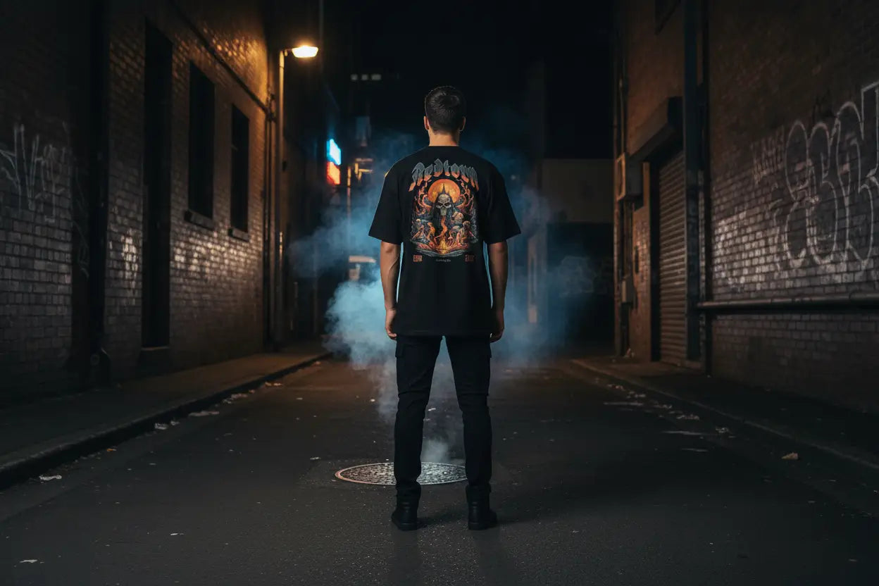 Black T-Shirt with Skull Design in Mens Streetwear Tees Collection