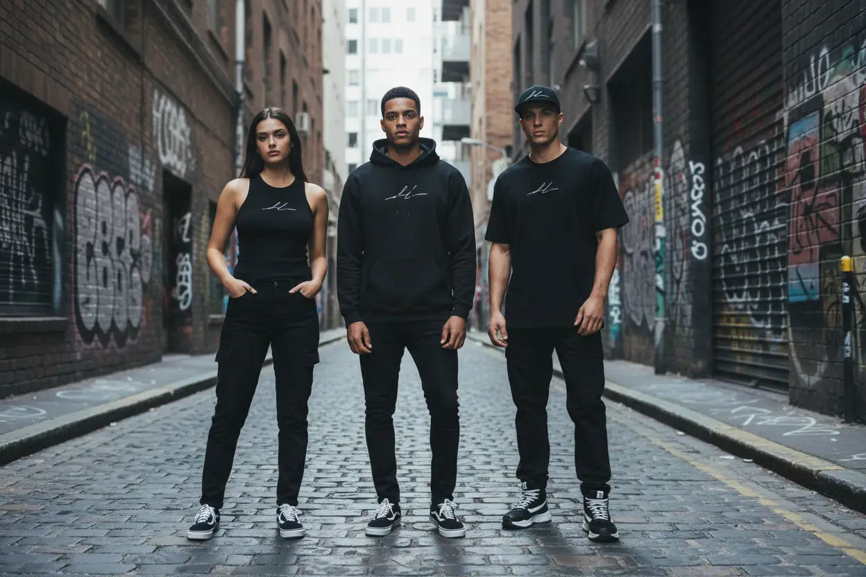 Black Redtorn Signature Series hoodie with white signature design on hanger