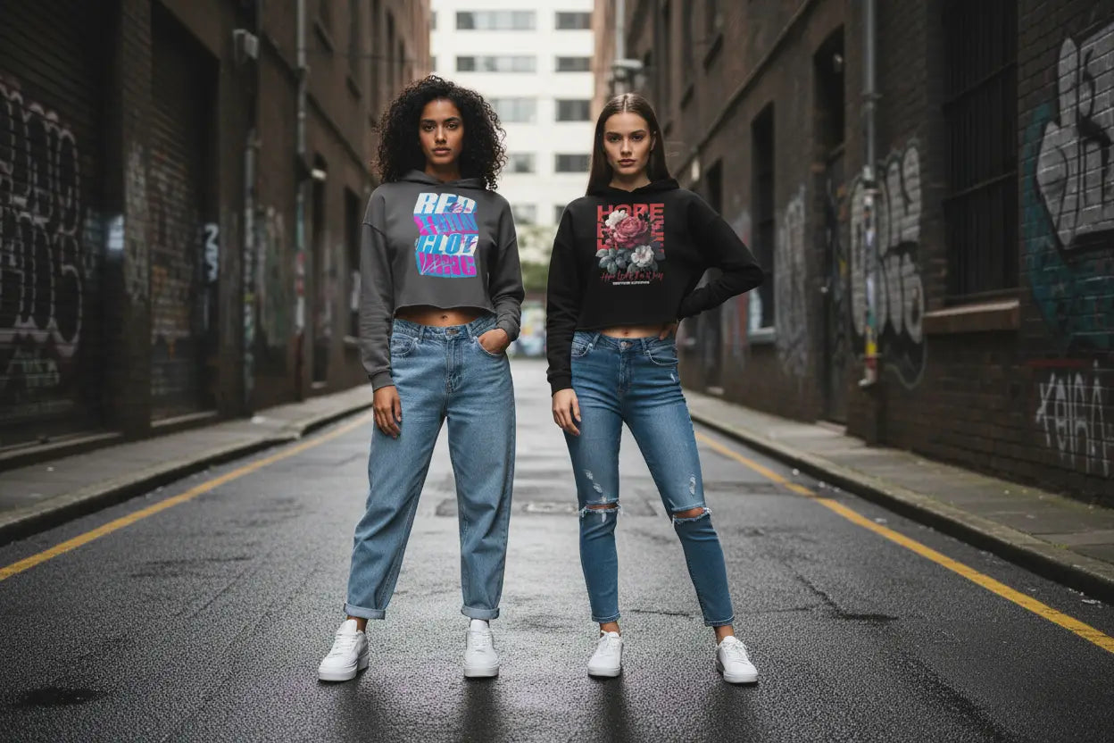 Women’s Black Cropped Hoodie with Gold Angel Wings from Redtorn Clothing