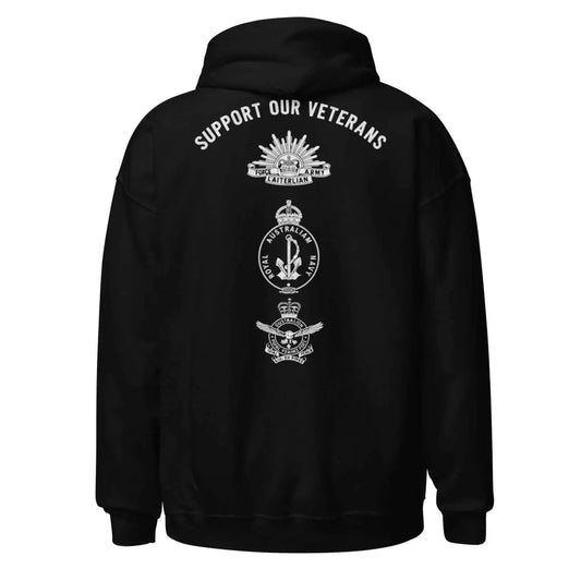 Redtorn Brotherhood Veteran Support cozy go-to hoodie in black with white text and insignia