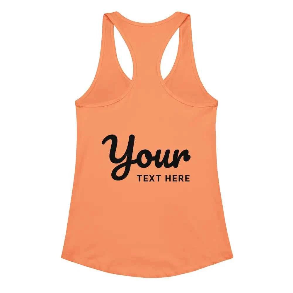 Custom women’s racerback tank top in peach with black text design