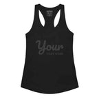 Custom women’s racerback tank top in black with Alpinestars design
