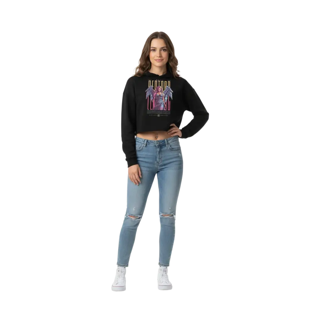 Black Angel Wings Cropped Hoodie with holywings angel rental print