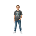 Dark gray Astrocat Space Explorer kids t-shirt with colorful astronaut cat graphic