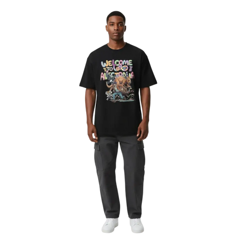 Aussie Welcome Classic Tee: black short-sleeve with colorful Australia wildlife graphic