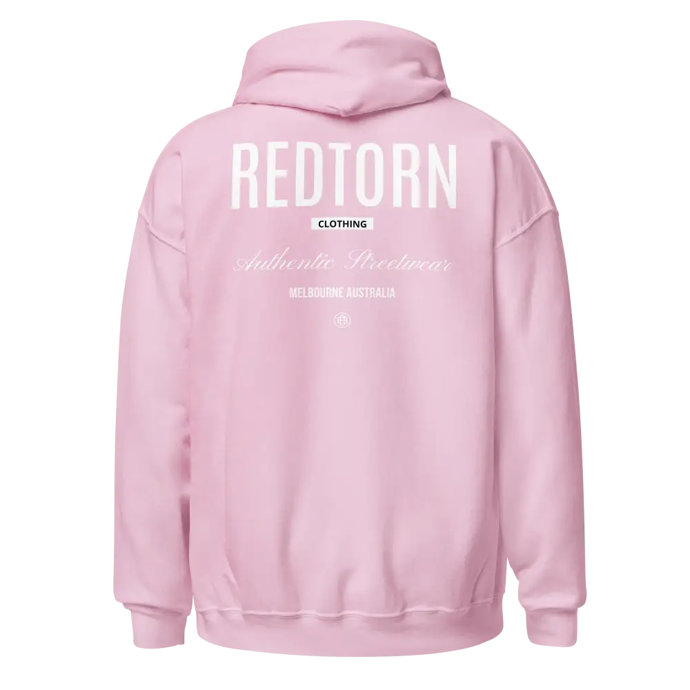 Redtorn Premium Heavyweight Hoodie in soft pink with authentic streetwear text