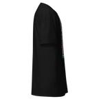 Black leather jacket with silver hardware on cotton unisex classic tee