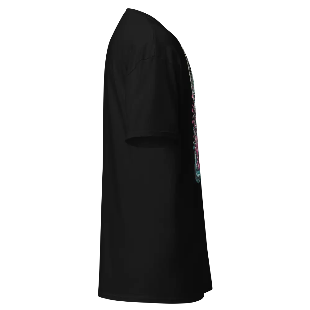 Black leather jacket with silver hardware on cotton unisex classic tee