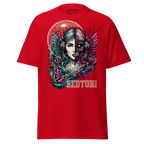 Red t-shirt with winged woman in headphones and redtor text, cotton unisex classic tee