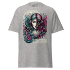 Heather gray Winged Woman cotton unisex classic tee with wings and headphones graphic