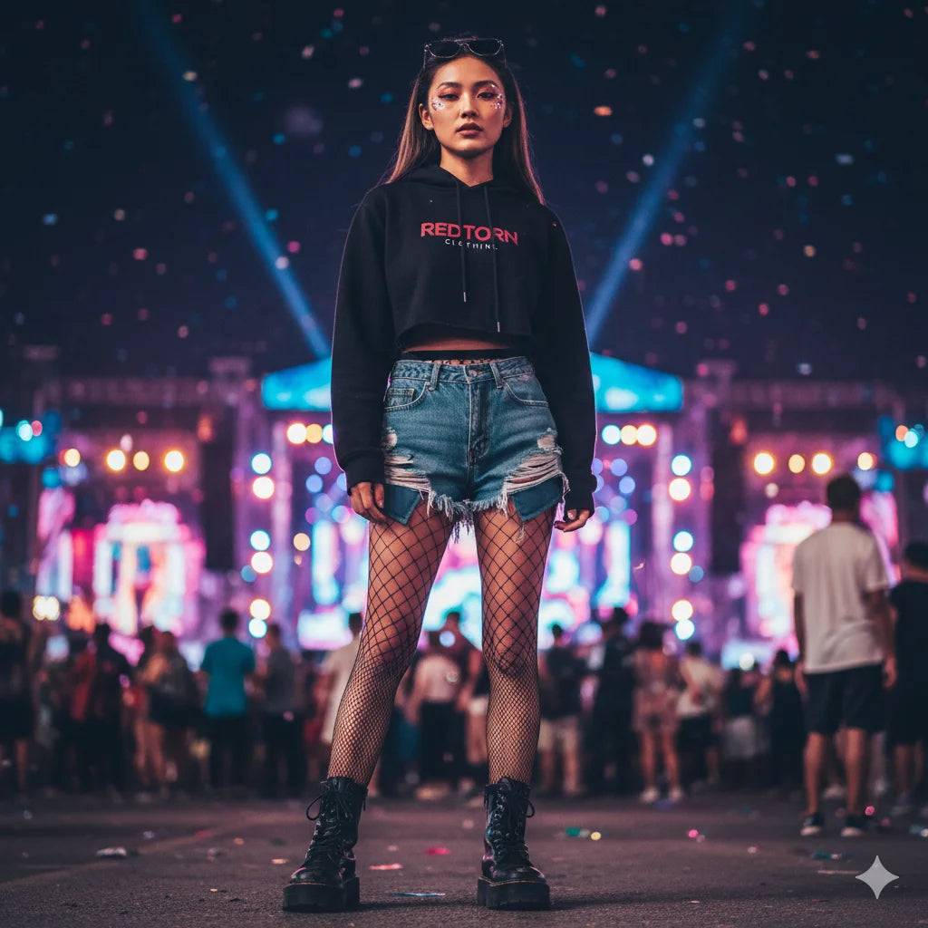 Black cropped hoodie in redtorn style from Australian clothing brand for women’s apparel