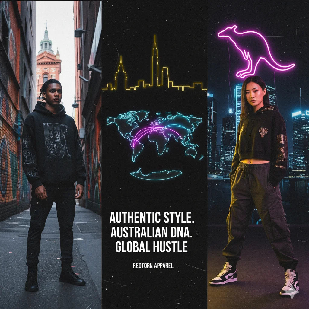 Redtorn black hoodie with graphic print, luxury streetwear from Australian brand