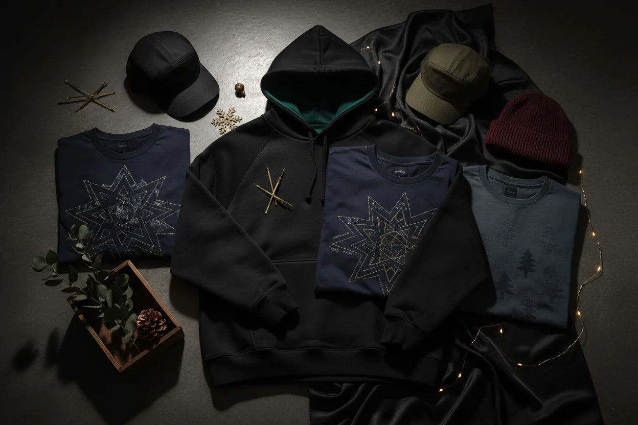 Black Redtorn Hoodie with Green Lining and Gold Cross Embroidery