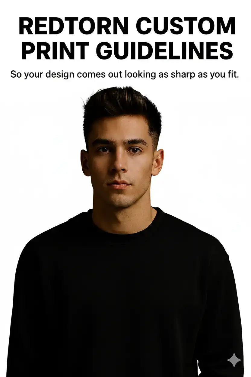 Black crew neck sweatshirt with white star design on sleeve.