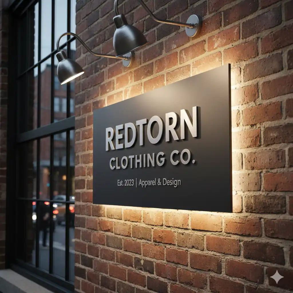 Black rectangular sign with 3d gold lettering and a modern design.