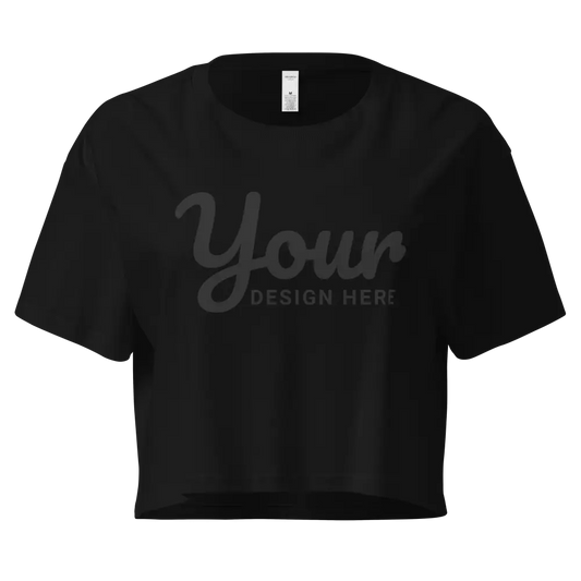 Black combed cotton crop top with white Your Design Here text