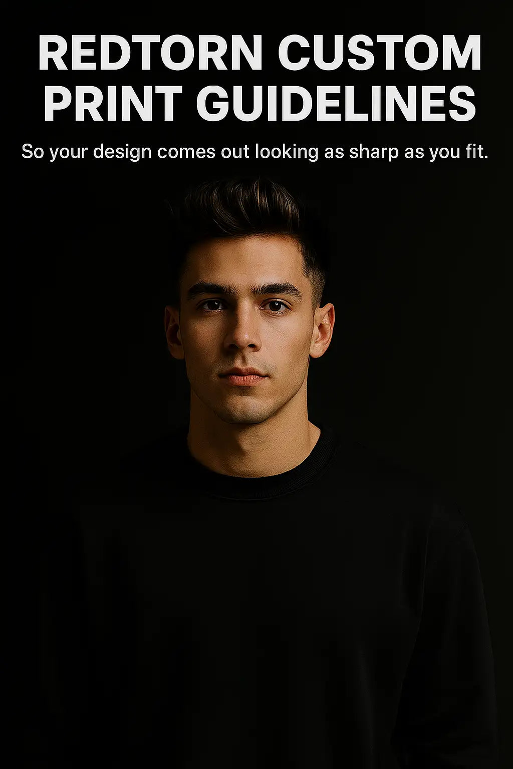 Black t-shirt with a model wearing it.