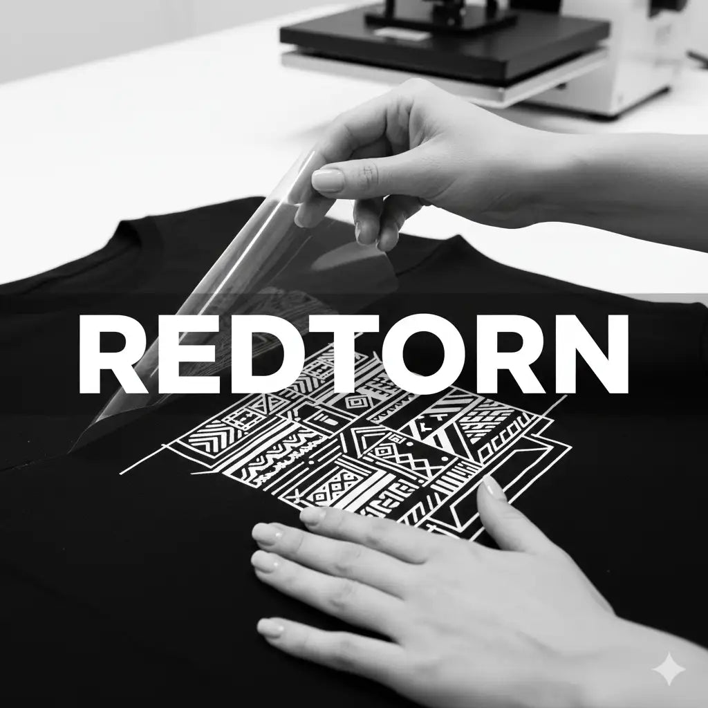 Black t-shirt with white geometric pattern and ’redtorn’ logo.
