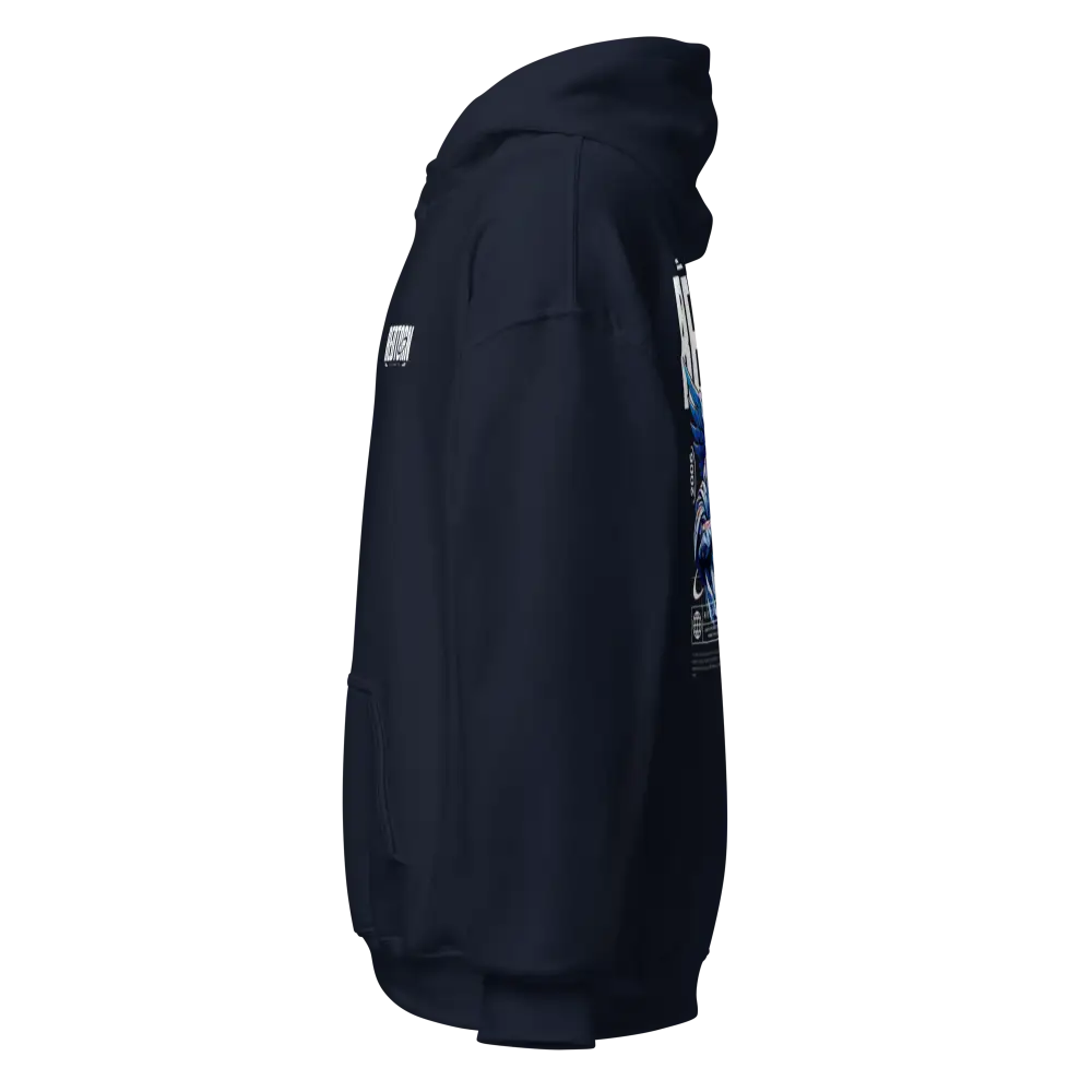 Military Angel premium unisex hoodie in navy blue with aggressive graphic