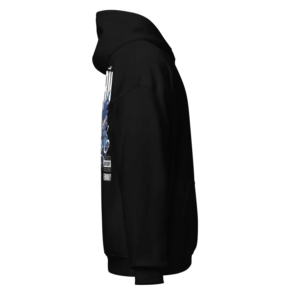 Military Angel premium unisex hoodie with aggressive graphic on black back