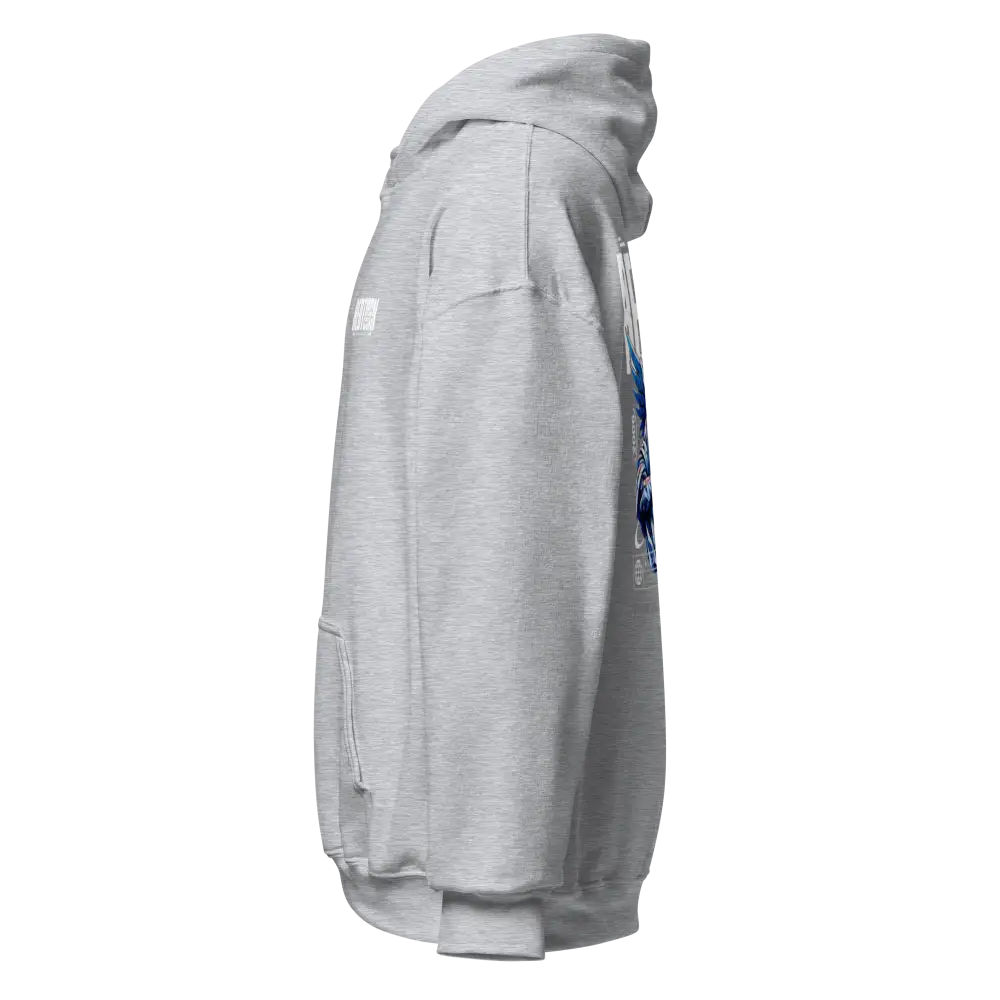 Military Angel premium unisex hoodie in light gray with blue tie-dye sleeve