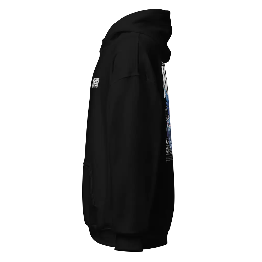 Military Angel premium unisex hoodie with black fabric, white logo, and pocket