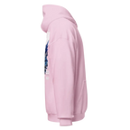 Military Angel premium unisex hoodie with aggressive dragon flame graphic