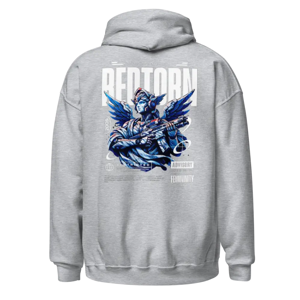 Military Angel premium unisex hoodie with aggressive reborn graphic and wings
