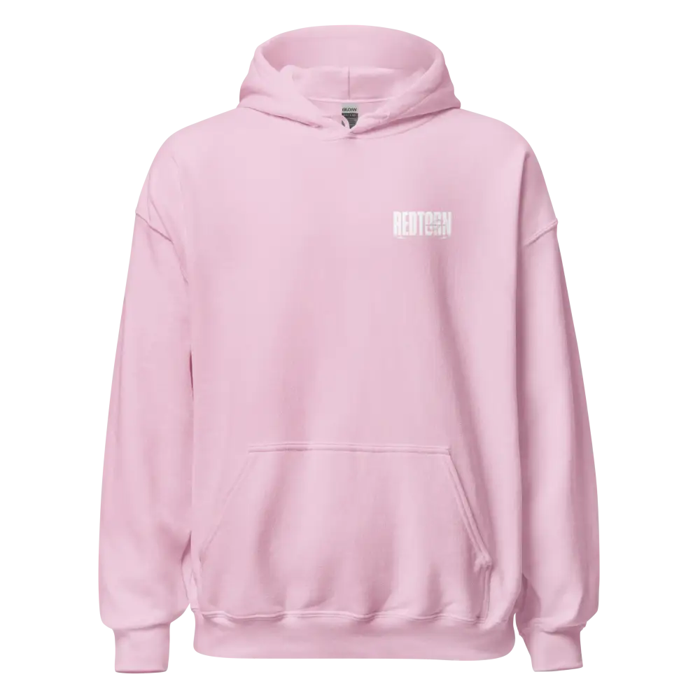 Military Angel premium unisex hoodie in light pink with aggressive graphic logo