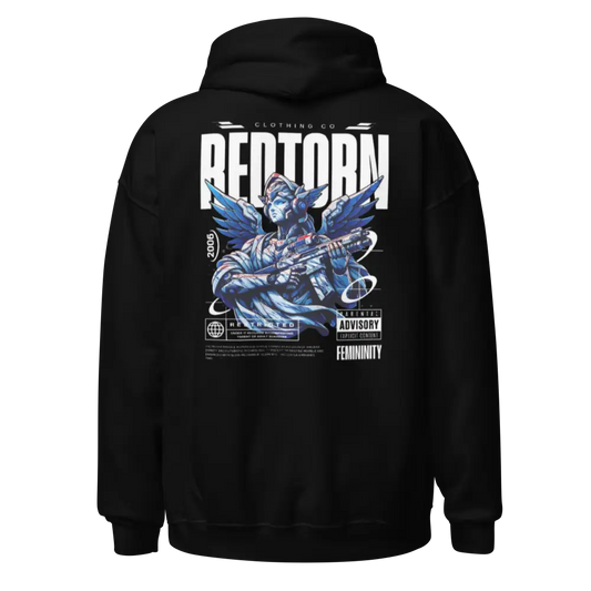 Redtorn Blue Angel unisex hoodie with black silver wings skull design