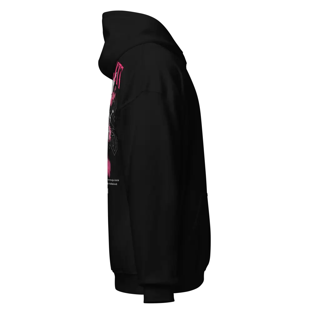 Exquisite Cupid graphic unisex hoodie in black with pink design