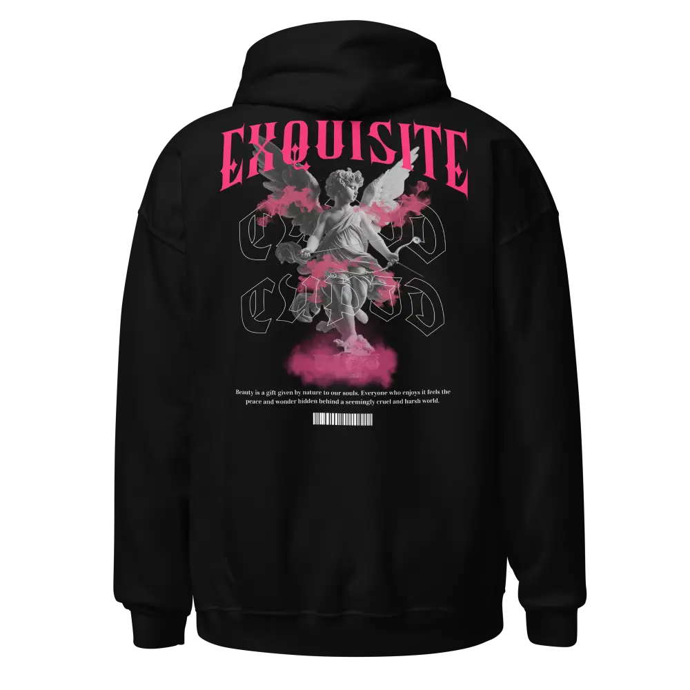 Exquisite unisex hoodie with graphic design and pink smoke