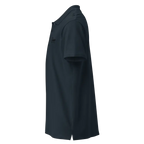 Classic charcoal polo shirt in sleek design with blue polo, white logo, collar details