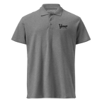 Classic charcoal polo shirt in light gray with sleek design and custom text on chest