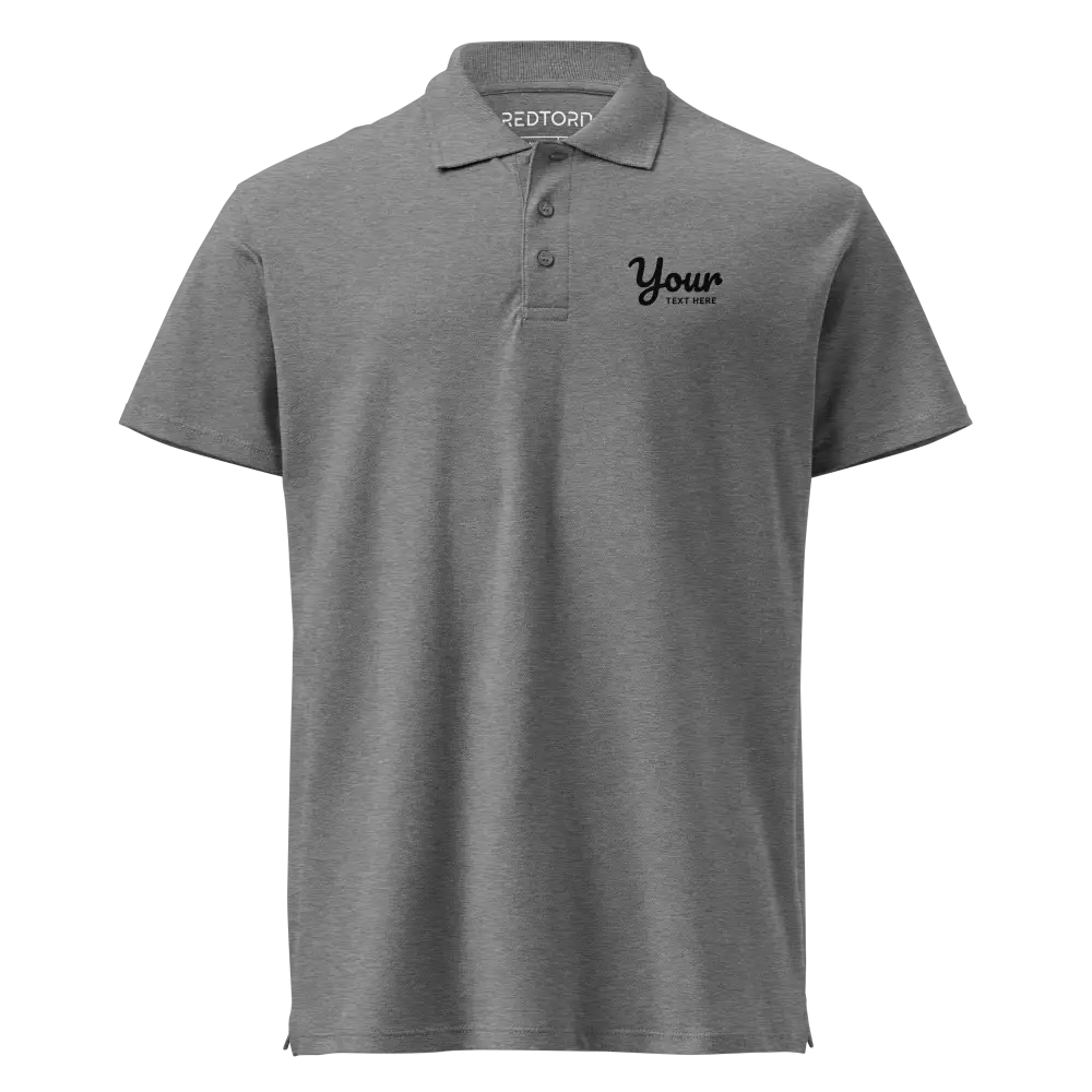 Classic charcoal polo shirt in light gray with sleek design and custom text on chest
