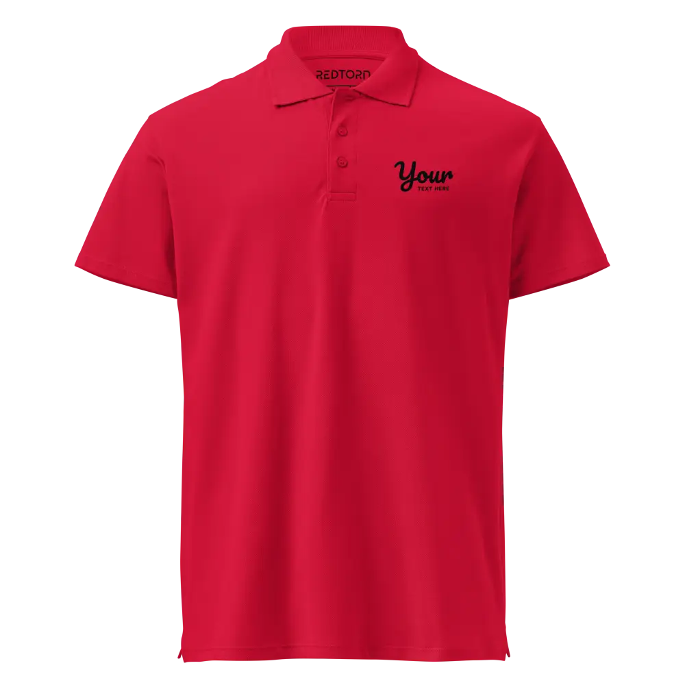 Classic charcoal polo shirt in red with embroidered your on chest, cotton